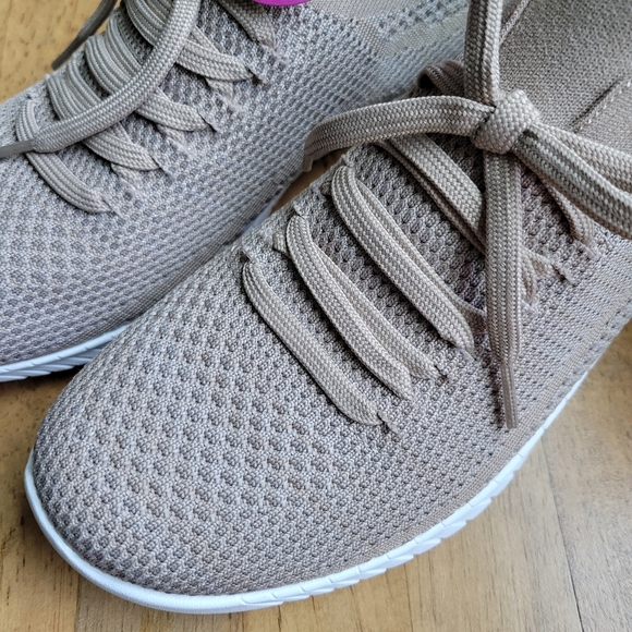 Skechers Faux Lace Stretch Knit Slip-On Sneakers | Outplay | Taupe | 9.5 - Picture 4 of 7
